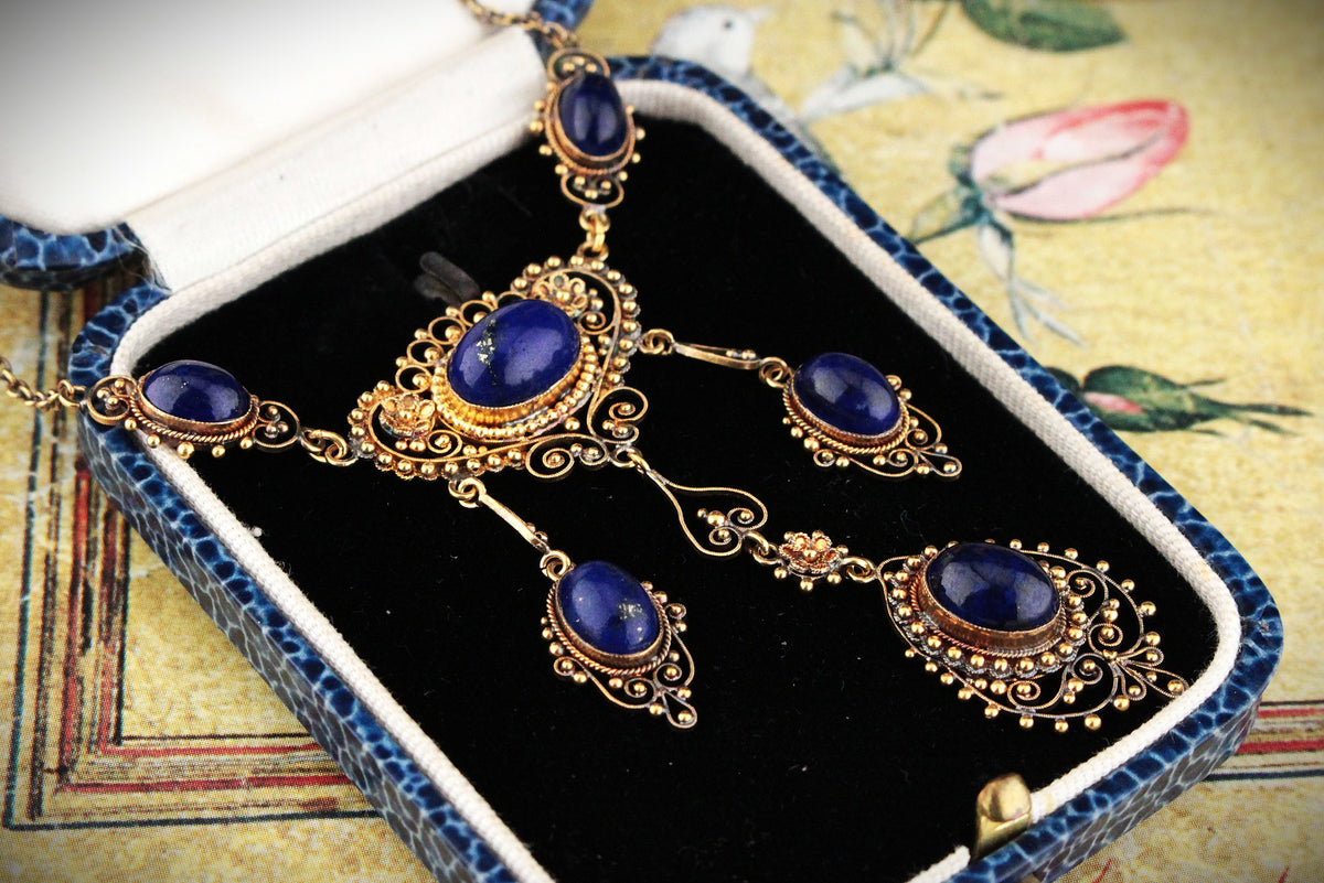 ANTIQUE LATE VICTORIAN LAPIS LAZULI NECKLACE 18ct GOLD