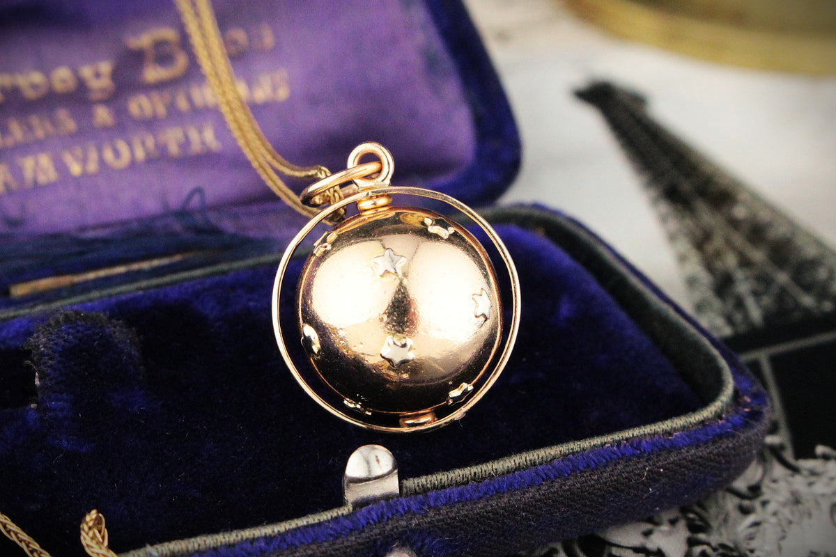 ANTIQUE EDWARDIAN SPINNING STAR GLOBE PENDANT 14ct GOLD
