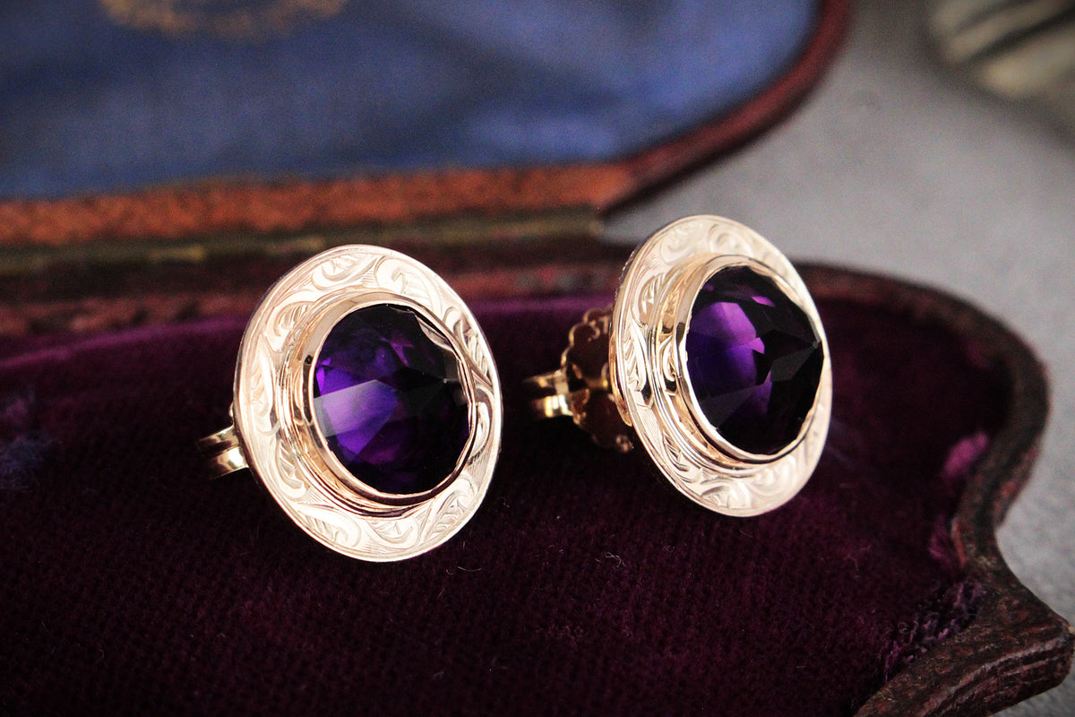ANTIQUE AUSTRALIAN AMETHYST EARRINGS 9ct GOLD