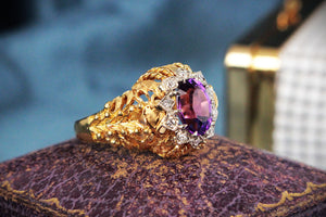 VINTAGE c1940 AMETHYST AND DIAMOND COCKTAIL RING 18ct GOLD