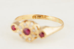 ANTIQUE VICTORIAN c1880 RUBY & DIAMOND RING 18ct YELLOW GOLD