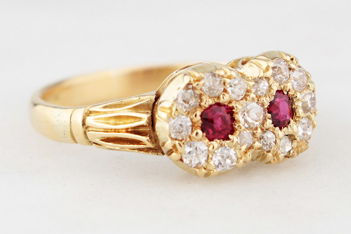 ANTIQUE EDWARDIAN RUBY & DIAMOND CLUSTER RING 18ct GOLD