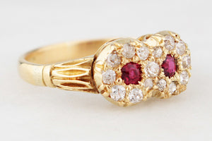 ANTIQUE EDWARDIAN RUBY & DIAMOND CLUSTER RING 18ct GOLD