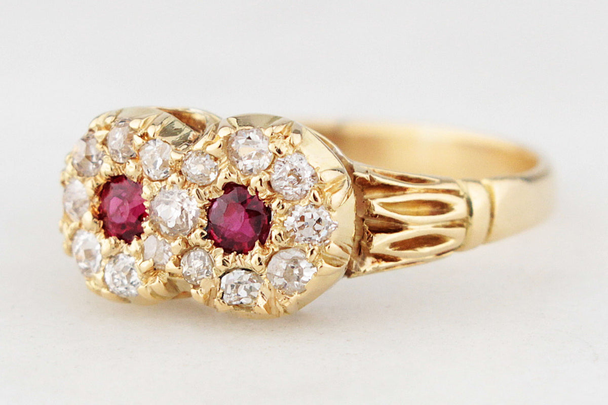 ANTIQUE EDWARDIAN RUBY & DIAMOND CLUSTER RING 18ct GOLD