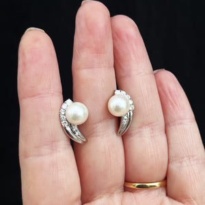 VINTAGE c1940 PEARL & DIAMOND EARRINGS PLATINUM