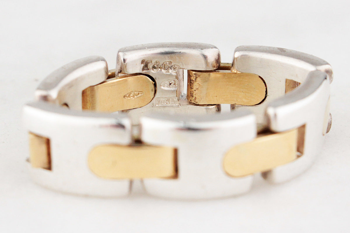 TIFFANY & CO c1990’S GATE LINK RING 18CT GOLD & SILVER