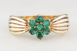 RETRO 1980 EMERALD CLUSTER RING 9ct GOLD