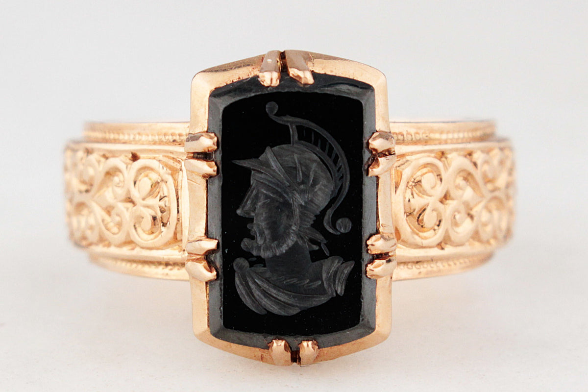 ANTIQUE VICTORIAN HEMATITE INTAGLIO RING 14ct ROSE GOLD