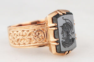 ANTIQUE VICTORIAN HEMATITE INTAGLIO RING 14ct ROSE GOLD