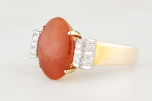 VINTAGE NATURAL ORANGE JADE & DIAMOND RING 14ct GOLD
