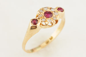 ANTIQUE VICTORIAN c1880 RUBY & DIAMOND RING 18ct YELLOW GOLD