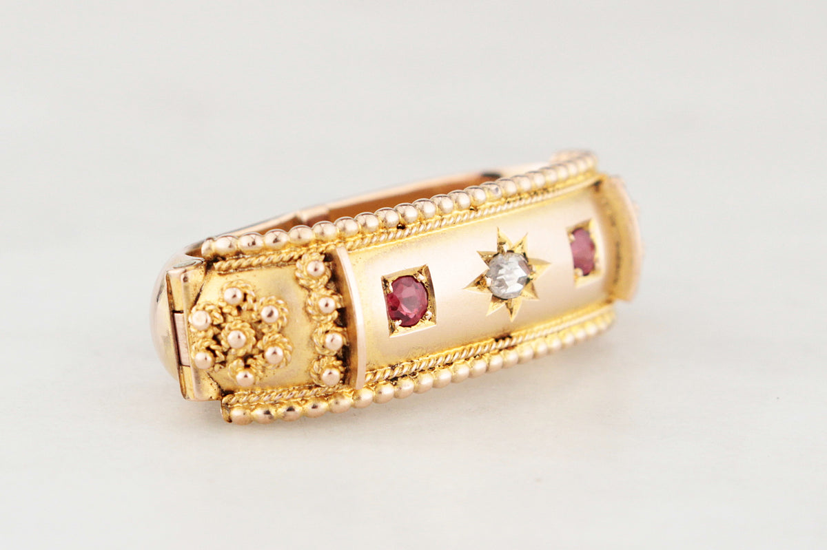 ANTIQUE EDWARDIAN DIAMOND &amp; GARNET SCARF CLIP 9ct GOLD