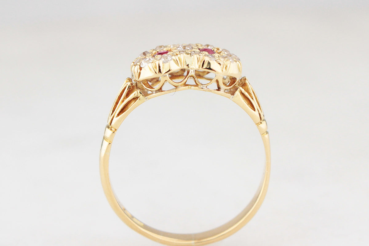 ANTIQUE EDWARDIAN RUBY & DIAMOND CLUSTER RING 18ct GOLD