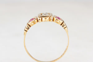 ANTIQUE 1918 DIAMOND AND RUBY TRILOGY RING 18ct GOLD