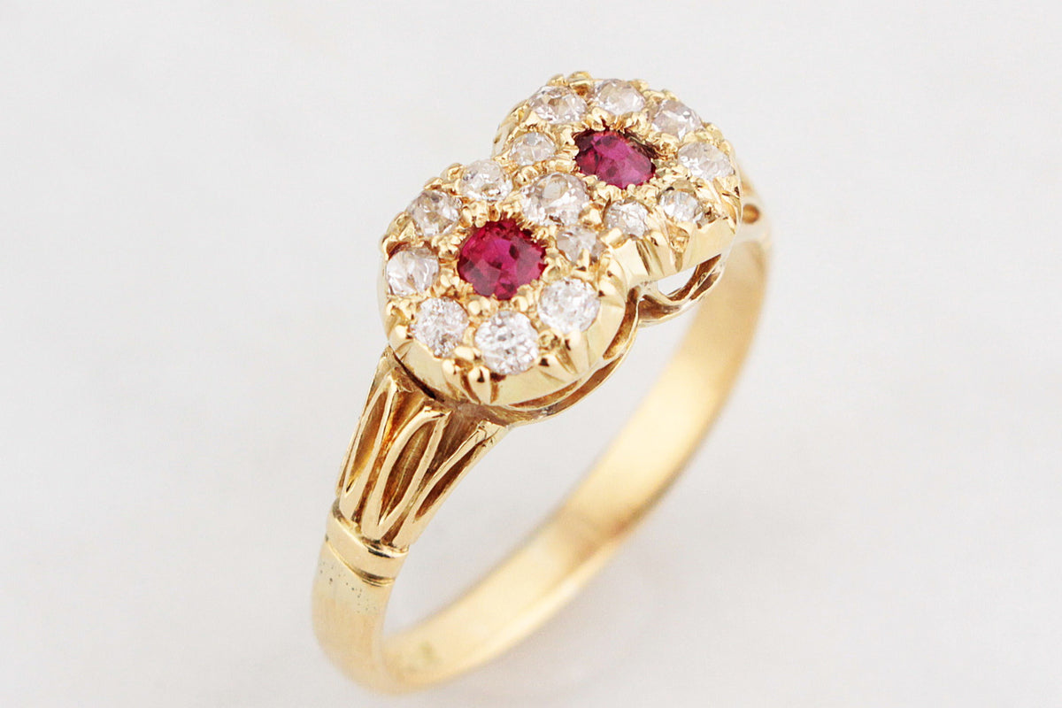 ANTIQUE EDWARDIAN RUBY & DIAMOND CLUSTER RING 18ct GOLD