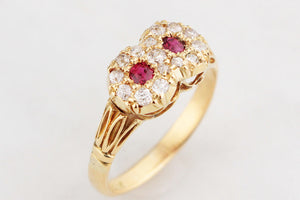 ANTIQUE EDWARDIAN RUBY & DIAMOND CLUSTER RING 18ct GOLD