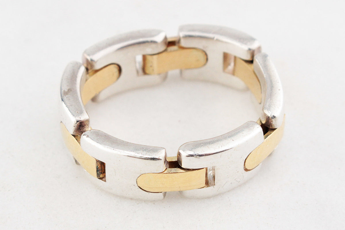 TIFFANY & CO c1990’S GATE LINK RING 18CT GOLD & SILVER