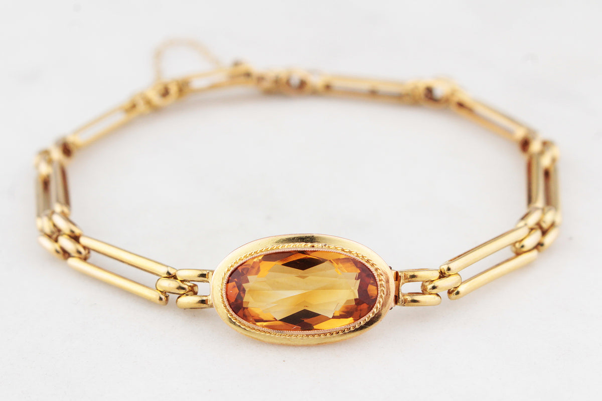 ANTIQUE EDWARDIAN 4.80ct CITRINE BRACELET 9ct GOLD