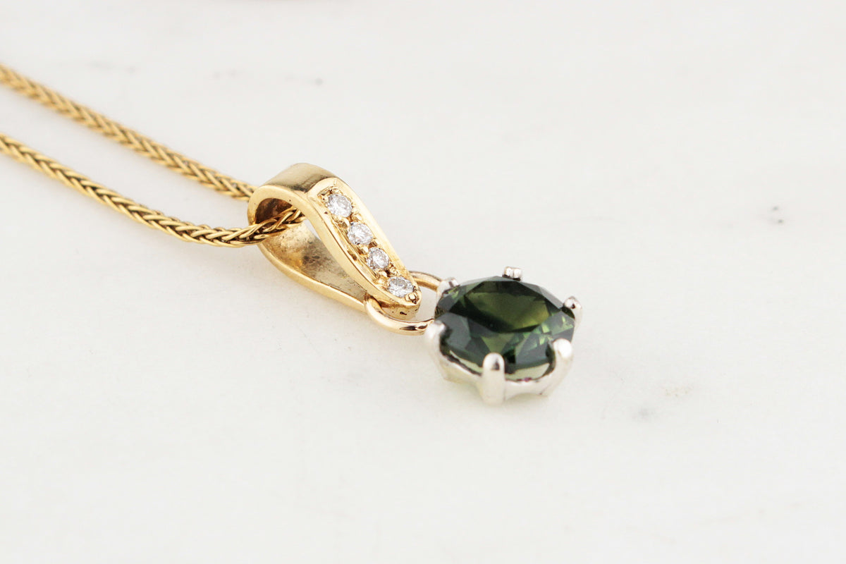 BESPOKE 1.75ct PARTI SAPPHIRE &amp; DIAMOND PENDANT 18ct GOLD