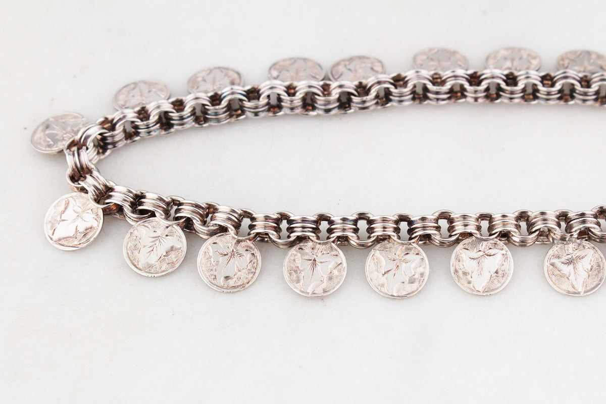ANTIQUE STERLING SILVER AESTHETIC MOVEMENT BOOK CHAIN AND LOCKET