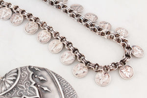 ANTIQUE STERLING SILVER AESTHETIC MOVEMENT BOOK CHAIN AND LOCKET