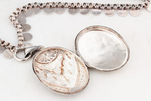 ANTIQUE STERLING SILVER AESTHETIC MOVEMENT BOOK CHAIN AND LOCKET