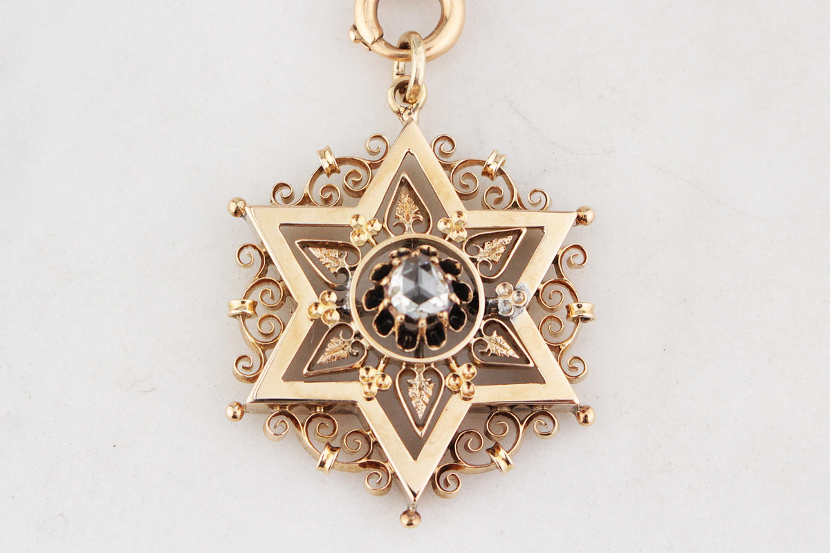 ANTIQUE VICTORIAN c1880 DIAMOND STAR PENDANT 15ct GOLD