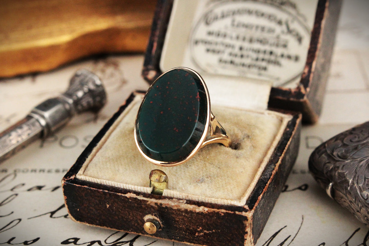 ANTIQUE EDWARDIAN BLOODSTONE RING 14ct GOLD