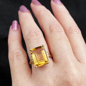 VINTAGE 10.2ct CITRINE COCKTAIL RING 9ct GOLD