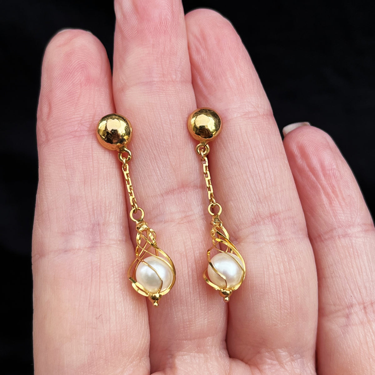 ANTIQUE PEARL DROP EARRINGS 18ct GOLD