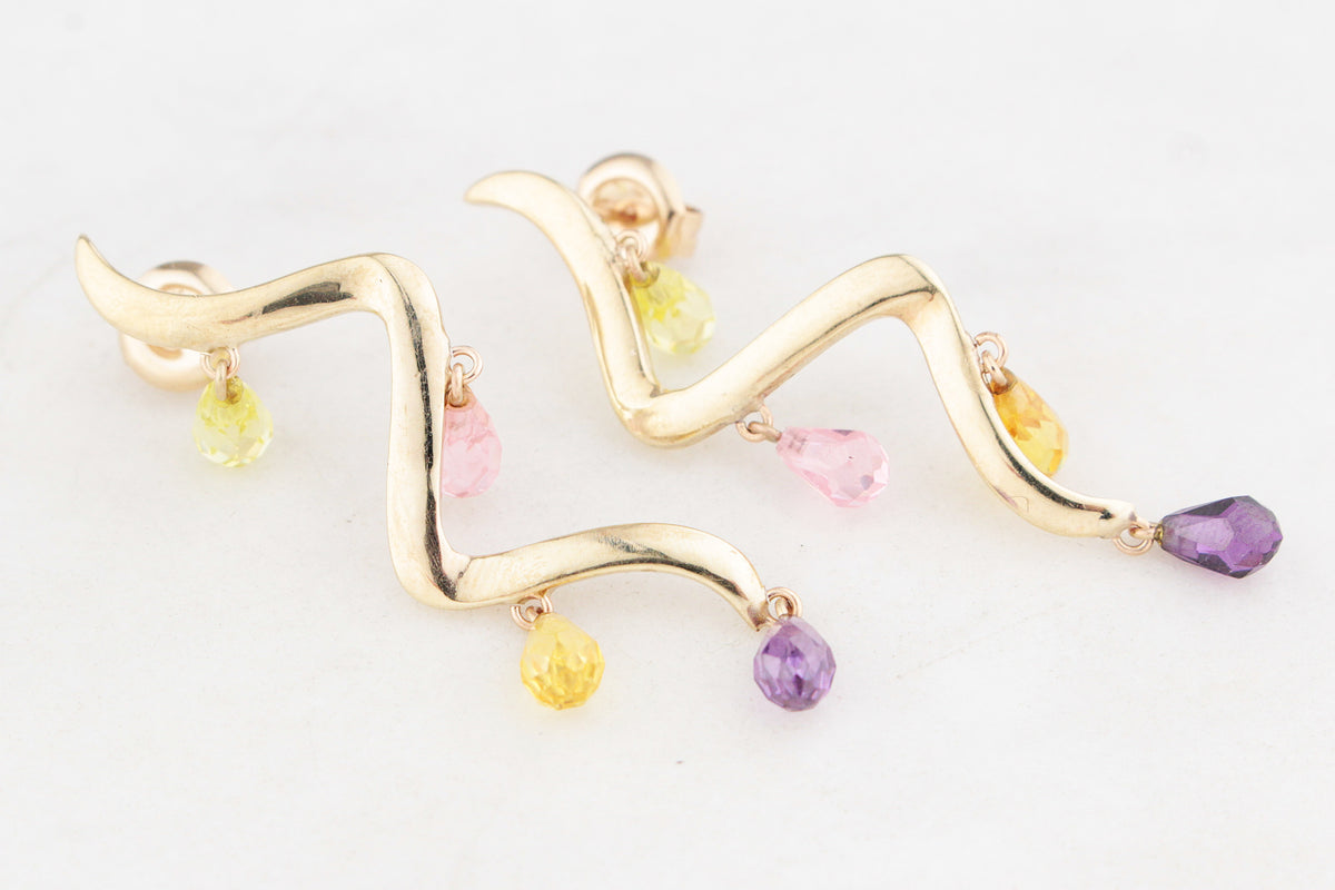 CONTEMPORARY MIXED GEM EARRINGS 9ct GOLD