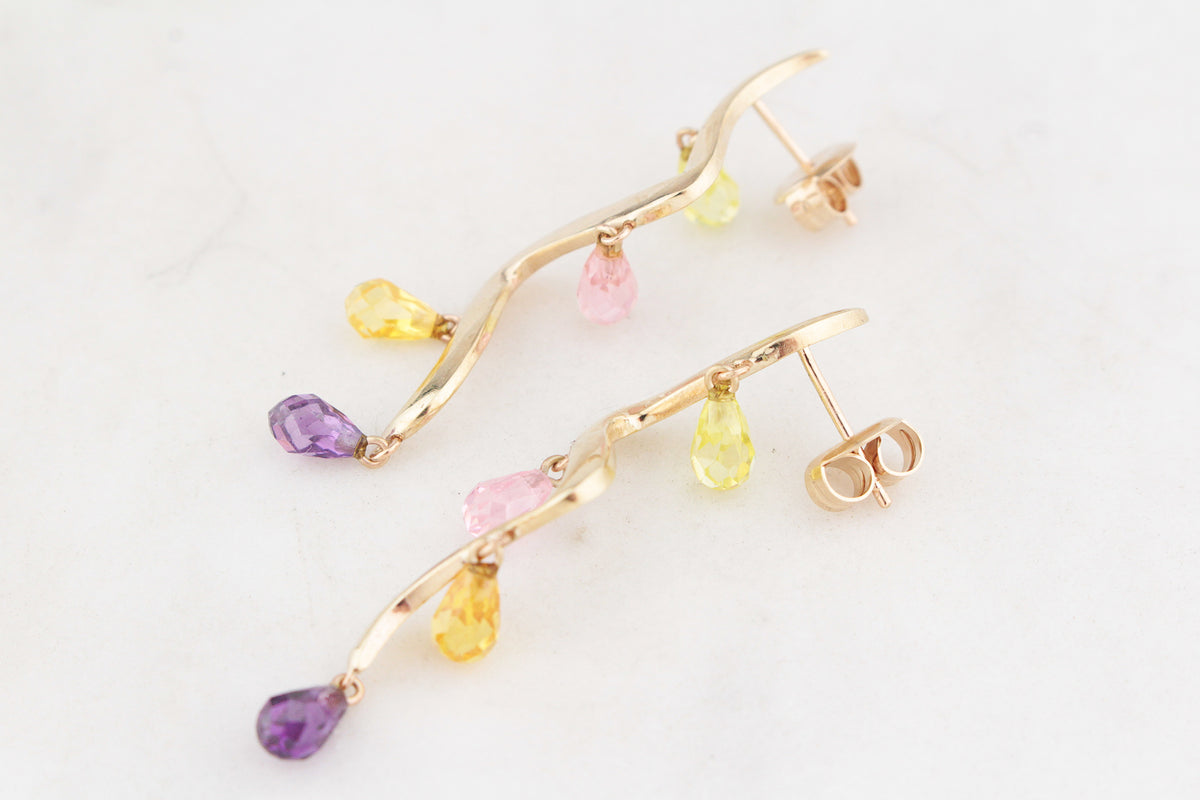 CONTEMPORARY MIXED GEM EARRINGS 9ct GOLD