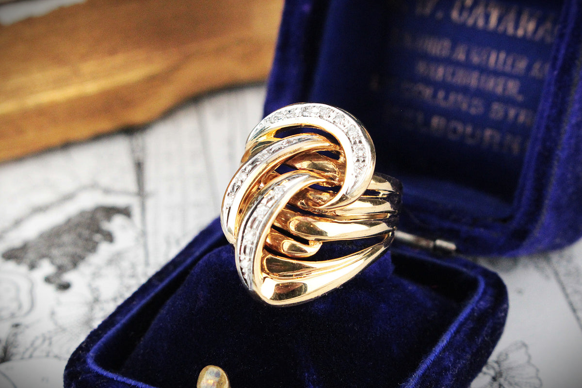 VINTAGE c1940’s DIAMOND COCKTAIL RING 18ct YELLOW GOLD &amp; PLATINUM