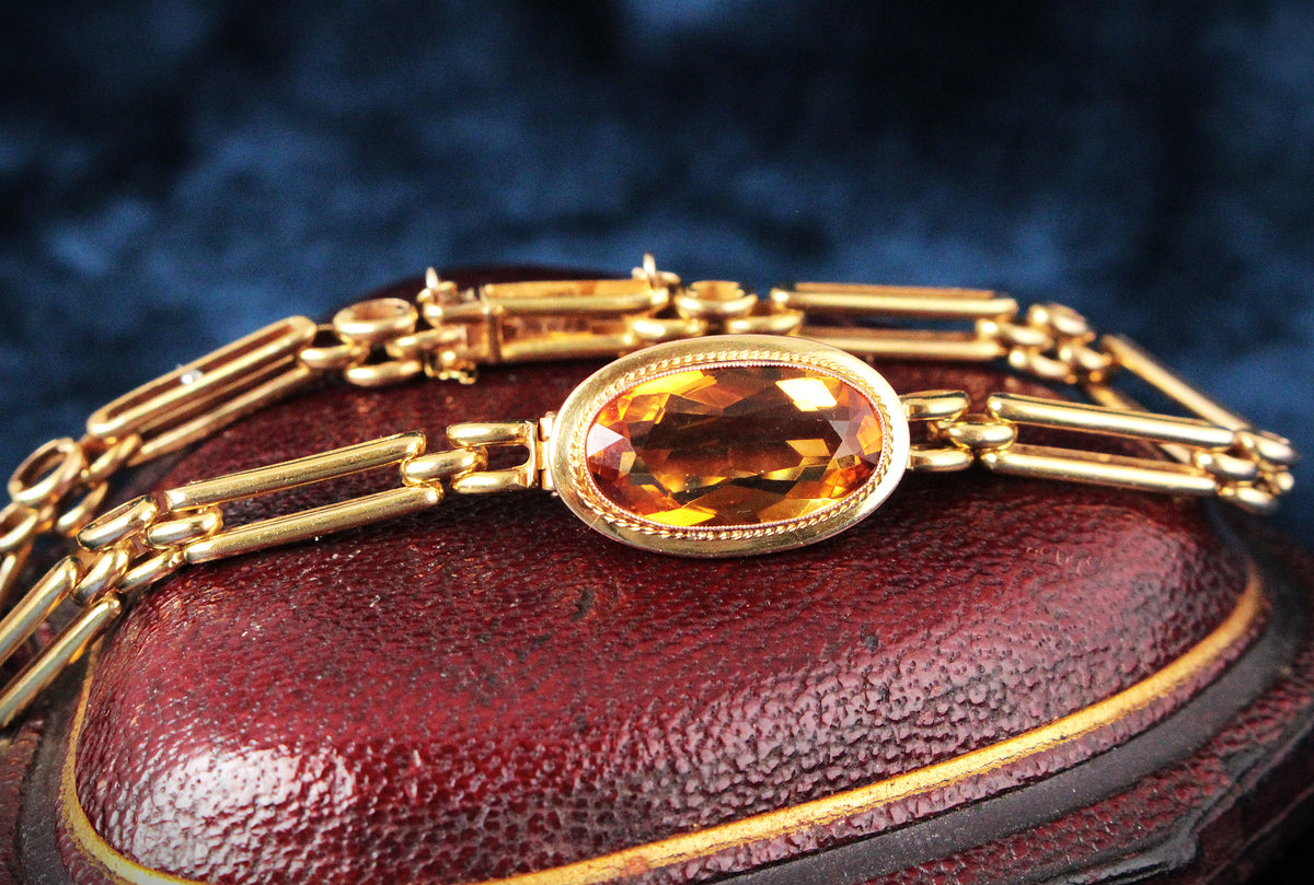 ANTIQUE EDWARDIAN 4.80ct CITRINE BRACELET 9ct GOLD