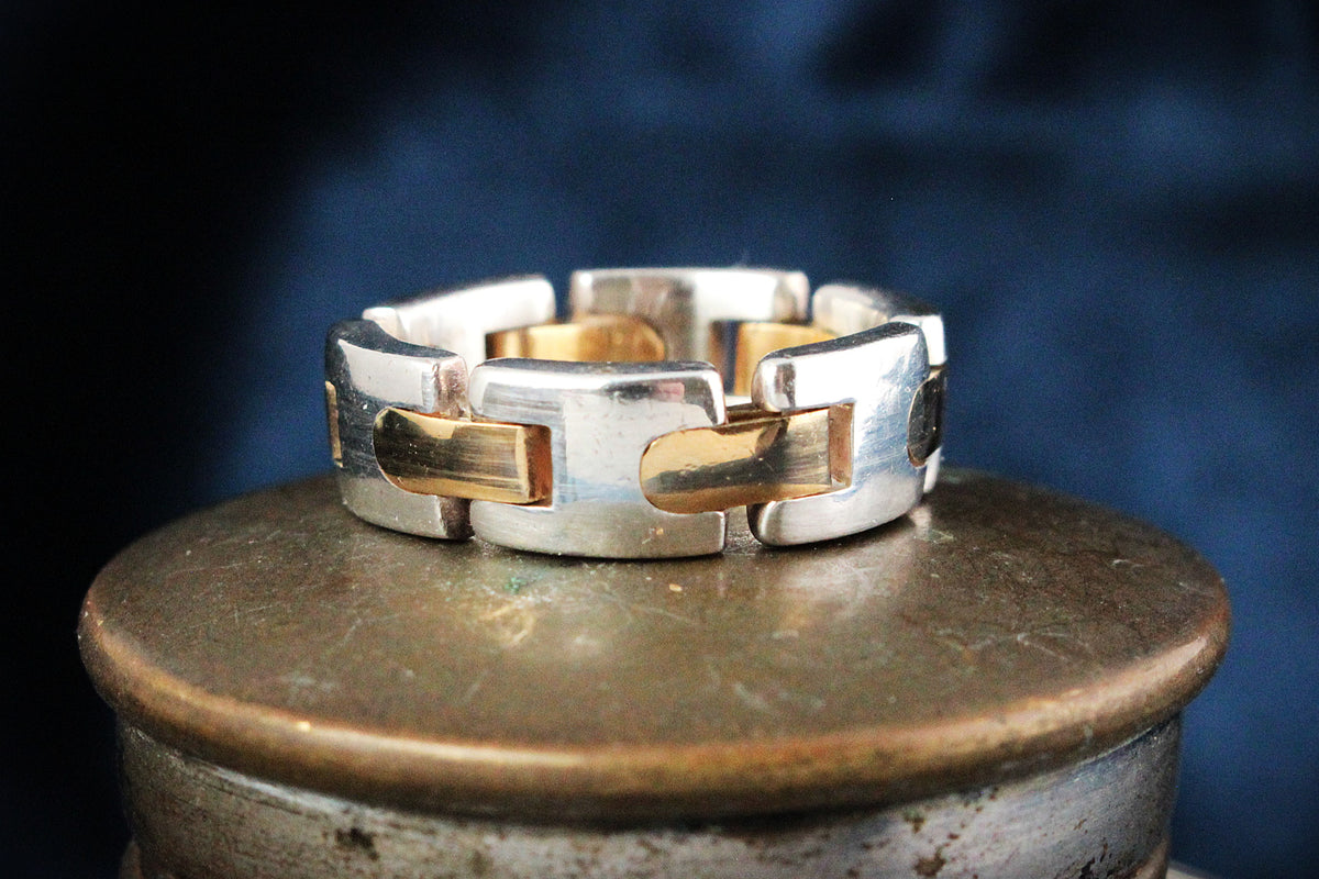 TIFFANY & CO c1990’S GATE LINK RING 18CT GOLD & SILVER