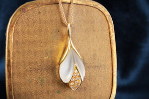 VINTAGE ‘TULIP’ ROCK CRYSTAL & DIAMOND PENDANT 18ct GOLD