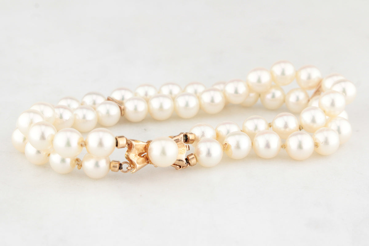 VINTAGE DOUBLE STRAND AKOYA PEARL BRACELET 14ct GOLD