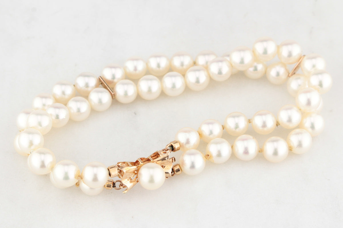 VINTAGE DOUBLE STRAND AKOYA PEARL BRACELET 14ct GOLD