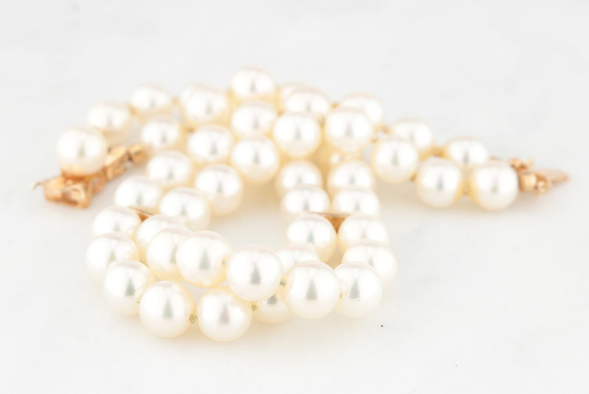VINTAGE DOUBLE STRAND AKOYA PEARL BRACELET 14ct GOLD