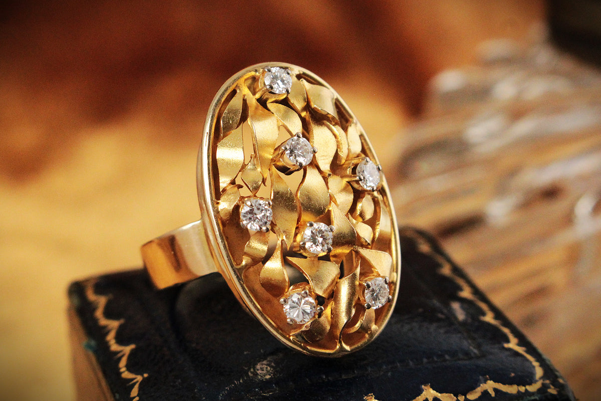 VINTAGE c1930/40 DIAMOND COCKTAIL RING 14ct GOLD