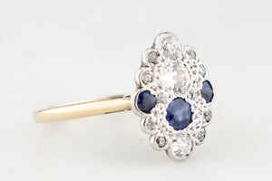 ANTIQUE c1920 ART DECO SAPPHIRE & DIAMOND RING IN 18ct GOLD & PLATINUM