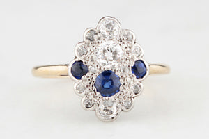 ANTIQUE c1920 ART DECO SAPPHIRE & DIAMOND RING IN 18ct GOLD & PLATINUM
