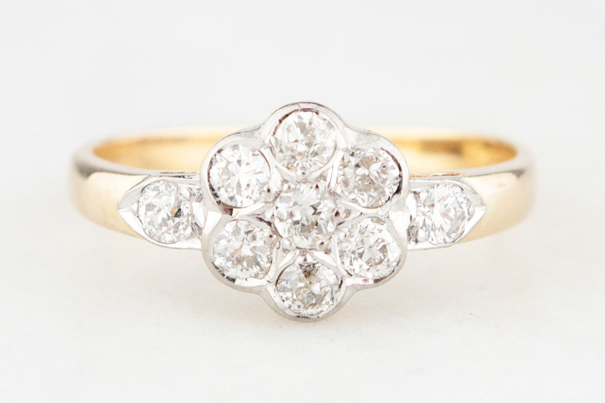 ANTIQUE c1920 .40ct DIAMOND DAISY RING IN 18ct GOLD