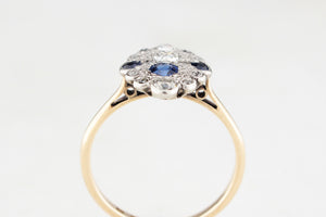 ANTIQUE c1920 ART DECO SAPPHIRE & DIAMOND RING IN 18ct GOLD & PLATINUM