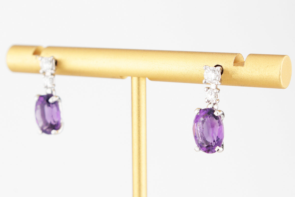 VINTAGE AMETHYST &amp; DIAMOND EARRINGS IN 18ct WHITE GOLD