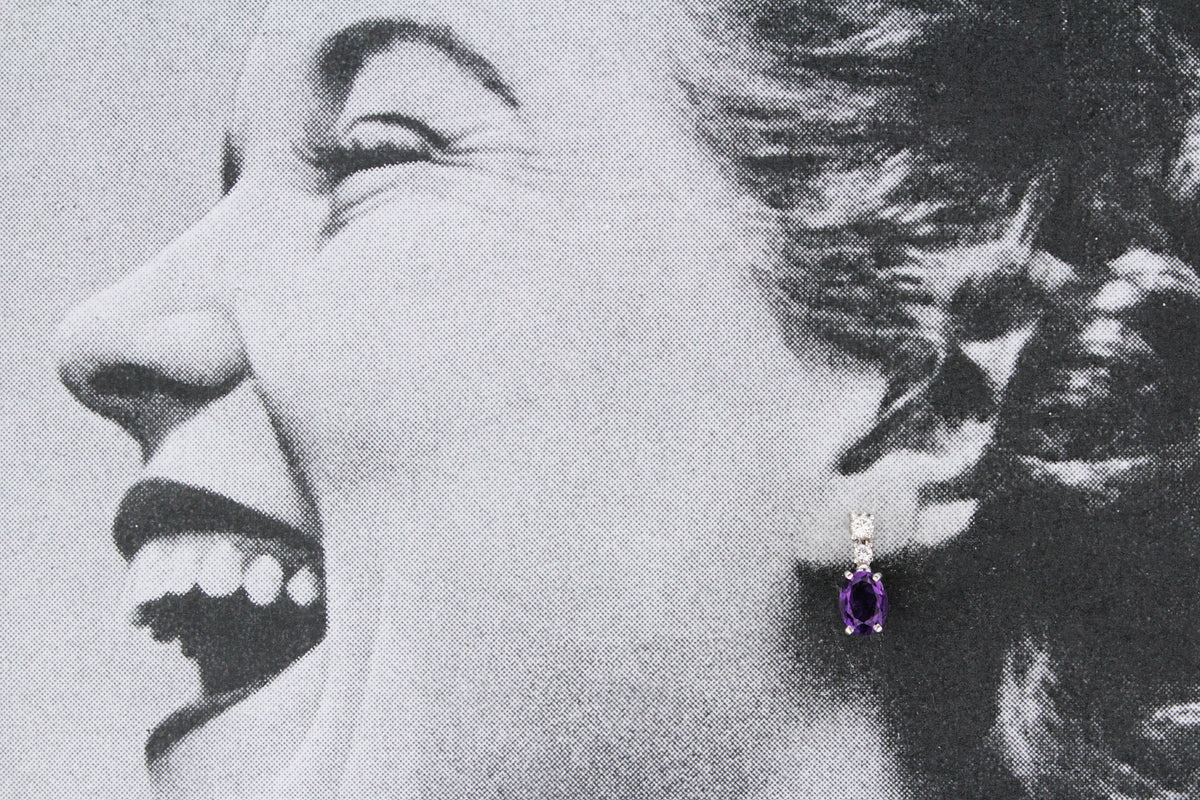 VINTAGE AMETHYST &amp; DIAMOND EARRINGS IN 18ct WHITE GOLD