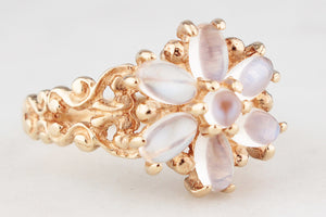 VINTAGE 1975 MOONSTONE FLOWER RING 9ct GOLD