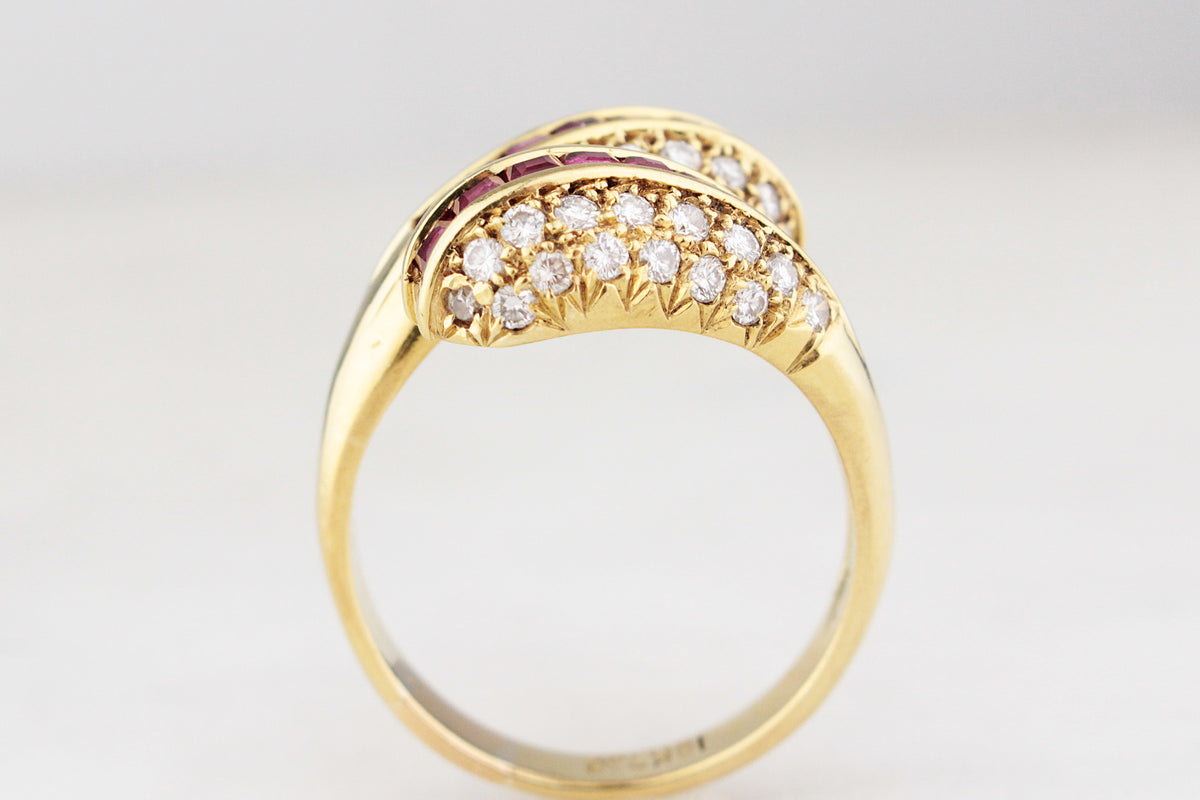 VINTAGE RUBY & DIAMOND SERPENT RING 18ct GOLD