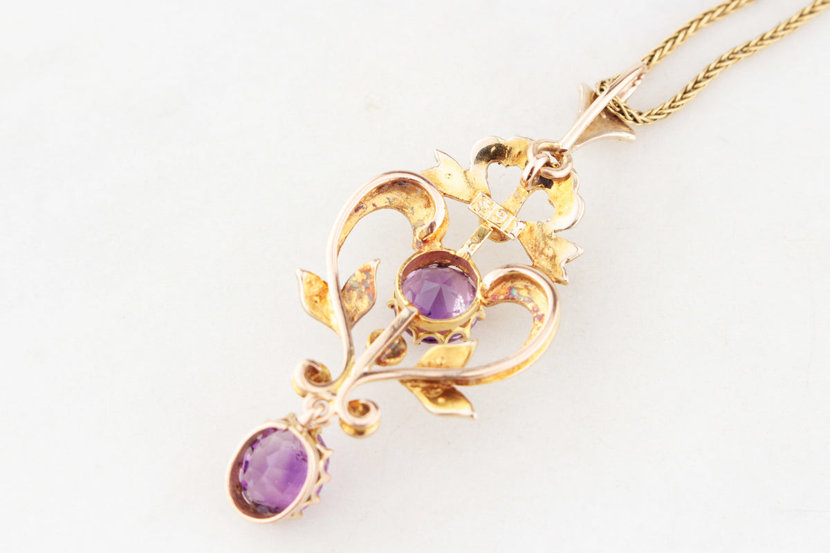 ANTIQUE AUSTRALIAN AMETHYST &amp; SEED PEARL PENDANT 9ct GOLD