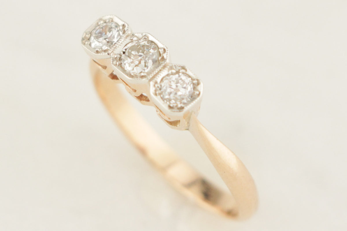 ANTIQUE ART DECO c1920 .33ct DIAMOND TRILOGY RING 18ct GOLD